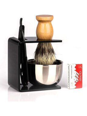 Premium Straight Razor Kit with Shaving Brush - Classic Edge Shaving Set